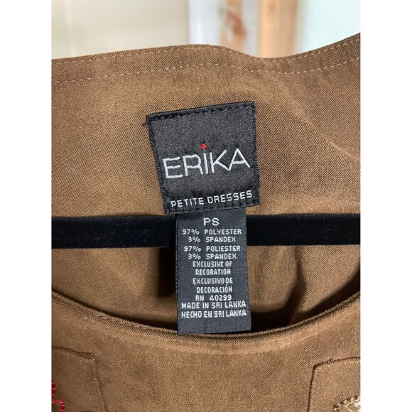 Erika Brown Suede Maxi Dress Nature Embroidered Vintage Style sz Petite Small - Picture 9 of 9
